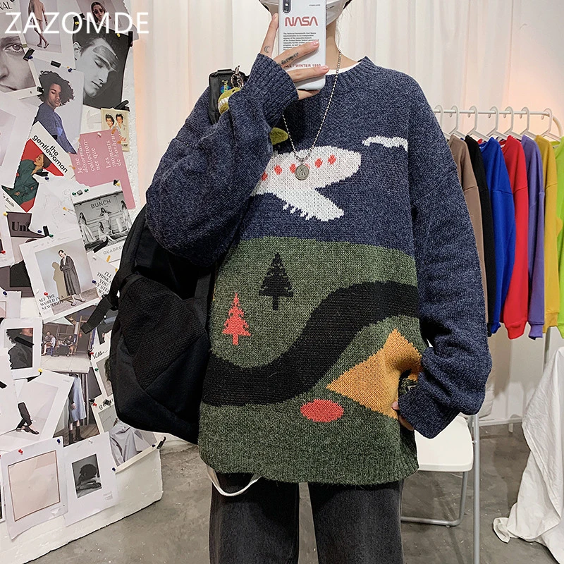 

Male hip hop, reverse, animated pattern, crew neck, acrylic, street, new autumn collection