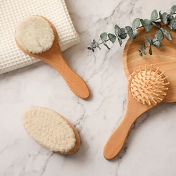1pc Newborn Baby Hair Brush and Comb Set Wooden Brush Natural Wool Comb Portable Infant Comb Head Massager For Baby Care Product
