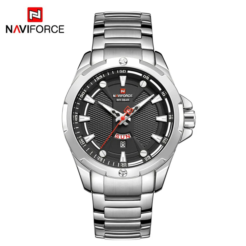 NAVIFORCE мужские наручные часы водонепроницаемые мужские часы армейские Бизнес Календарь Неделя из нержавеющей стали спортивные, военные кварцевые мужские часы 9161 - Цвет: NA916105 without box