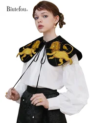 【Biutefou】Original Design Four Seasons Women Exclusive Venice Patron Saint Leo Velvet Embroidery Accessories Detachable Collars
