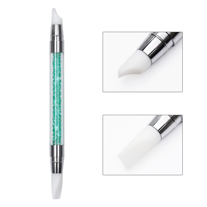 

Силиконовая кисть для дизайна ногтей с двумя головками, цветная хрустальная статуя, ручка, кисти для резьбы, инструменты для самостоятельного маникюра