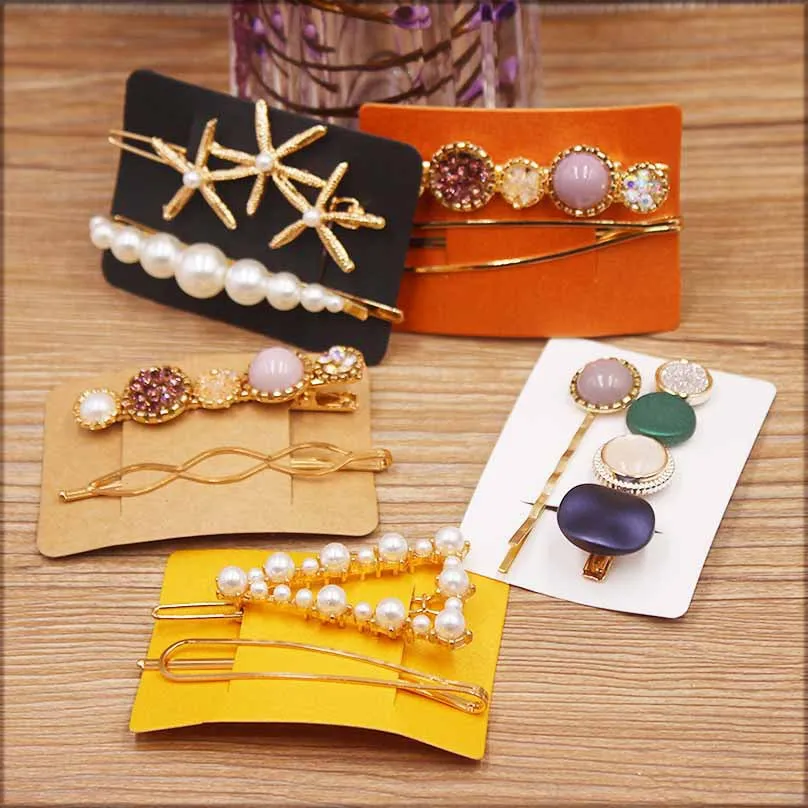 5x7cm White Kraft Black DIY Blank Hair Clip Display Cards Women