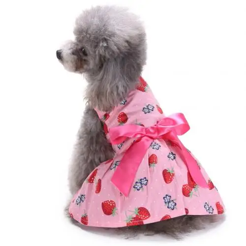TINGHAO Pet Puppy Одежда для собак Милая лента с клубничным узором бантом украшения на платье - Цвет: Розовый