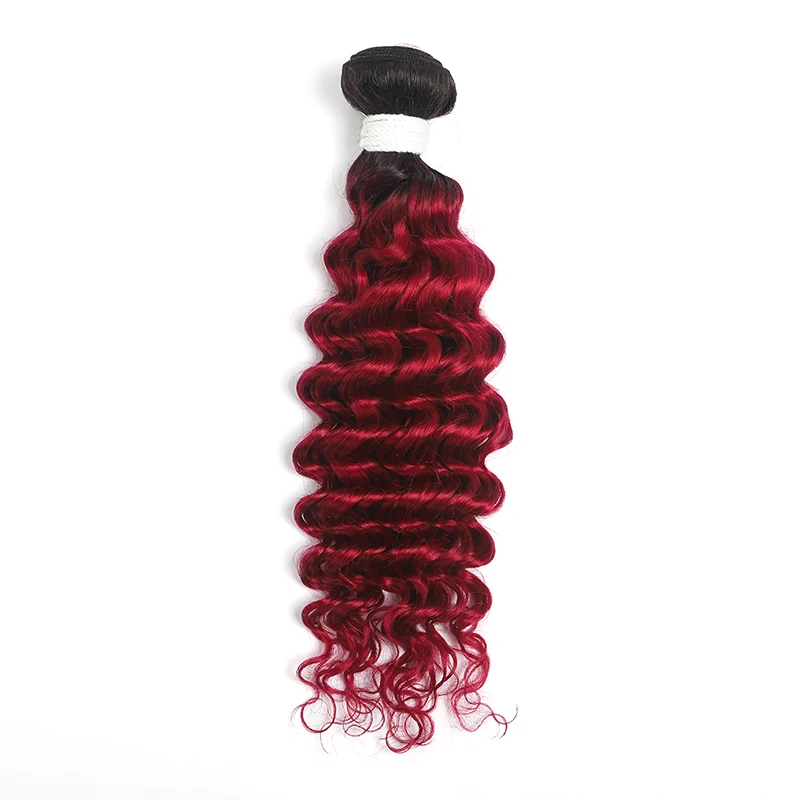  Brazilian Deep Wave Hair Bundles 8-26 Inch Pre-Colored Two Tone Human Hair Extensions 1B/BURG Non-R