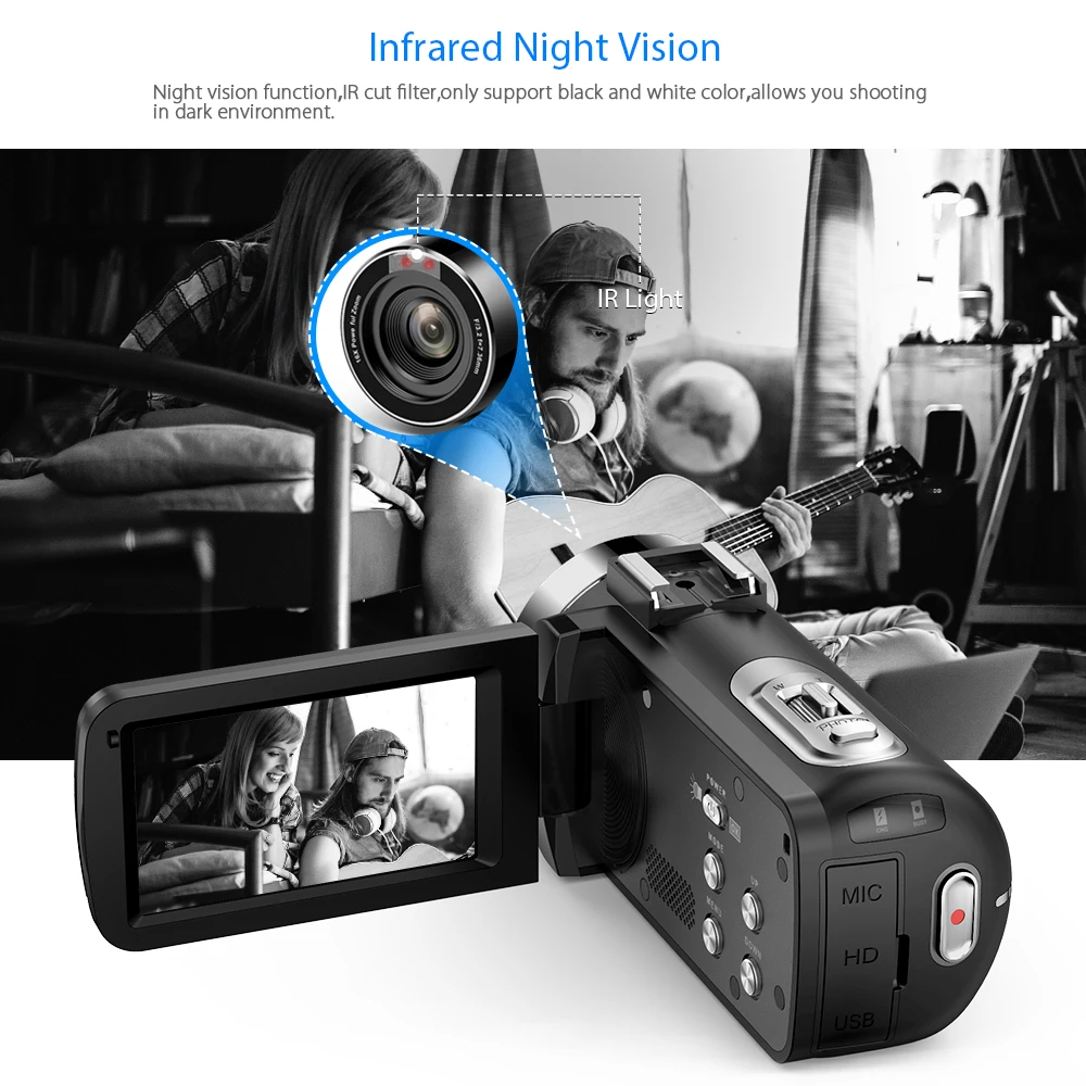 Andoer для домашнего использования Цифровая видеокамера FHD 1080P Портативная инфракрасная камера ночного видения 3," Вращающийся ЖК-экран Видеокамера