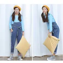 Тонкий джинсовый комбинезон женский Летний колледж Ветер джинсы тонкий высокая талия с бантом галстук брюки осень сплошной цвет свободные женские синие джинсы