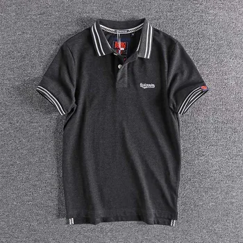 

Collar color contrast letter youth Lapel shirt fashionable pearl cotton American casual men's Polo Shirt Short Sleeve top 044