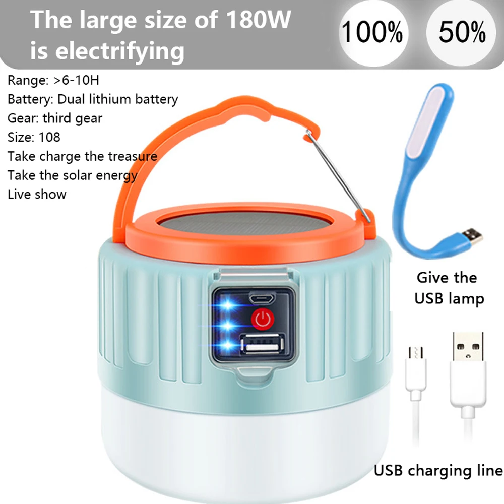 Newest 280W Camping Light Solar Outdoor USB Charging 3 Mode tent Lamp Portable Lantern Night Emergency bulb Flashlight For BBQ 2