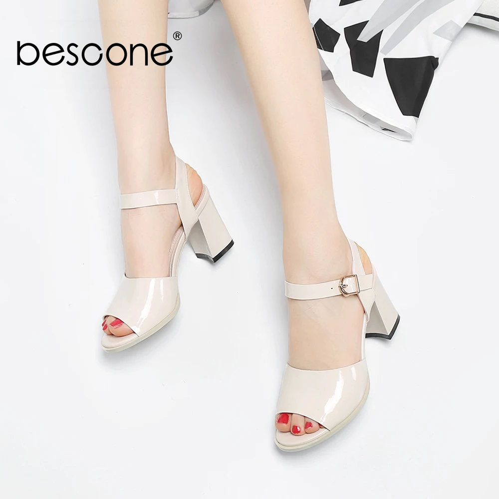 

Bescone Classics Sandals Women Office Career Breathable Concise Thick Heel Peep Toe High Heel Sandals Comfortable Shoes BM472
