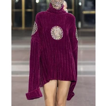 12,3 женский элегантный темперамент водолазка с длинным рукавом бриллиантовые цветы выдалбливают украшения вязаный пуловер Свитера