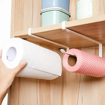 

1pc Hot Door Cabinet Hanging Paper Towel Rack Free Punching Wrought Iron Cabinet Partition Layer Storage Rack Roll Holder