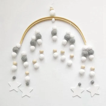 

Wooden Beads Wind Chimes with Wool Balls Newborn Baby Bed Hanging Windbell Crib Tent Kids Room Decorations