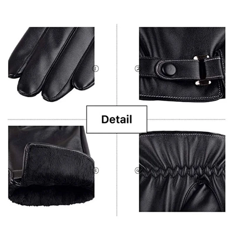New Winter 1 Pairs Fashion Full Palm Touch Screen Gloves Warm PU Leather Gloves Windproof Lightweight Man In Cold Weather