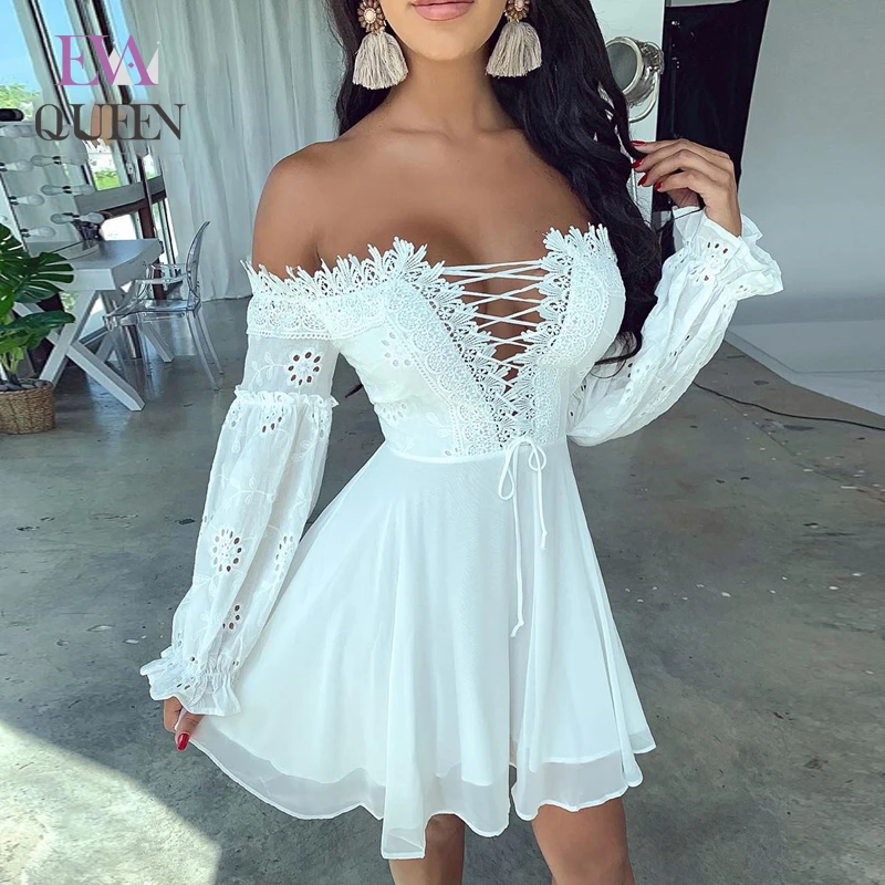 Летнее женское платье EvaQueen с открытыми плечами пикантное вечернее Клубное без