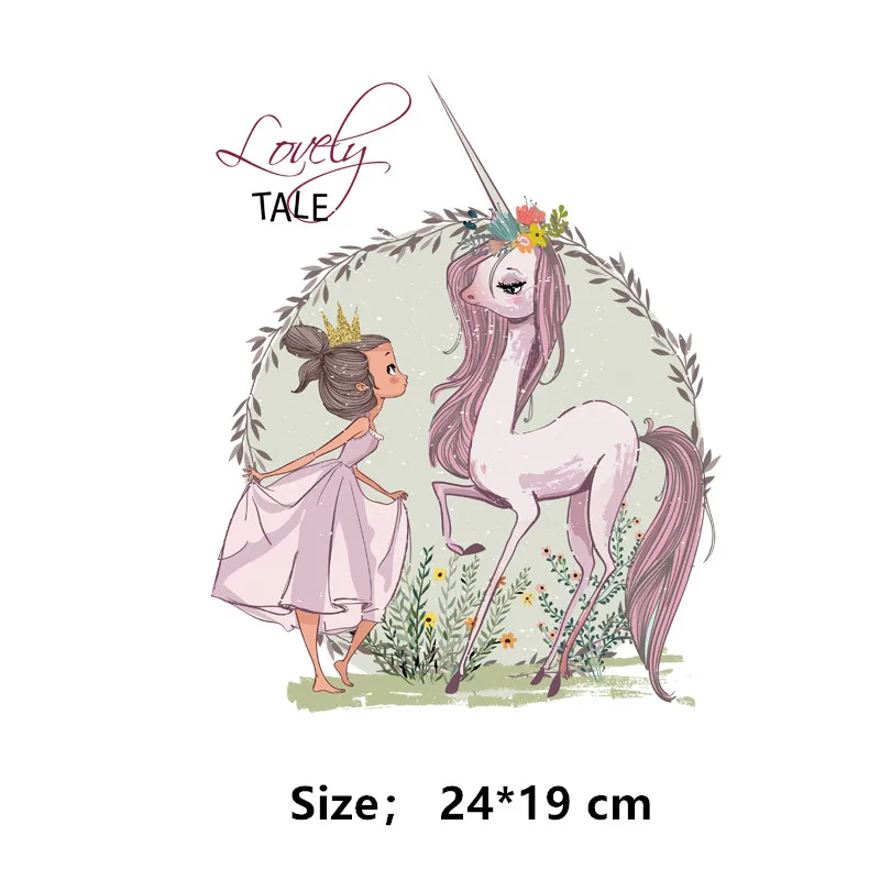 Lovely tale Girl and unicorn термочувствительные патчи Сделай Сам Детские Термо-Стикеры для одежды на одежде утюжок на переводе для одежды