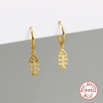 

Hot Sale New Light Luxury Inlaid Zircon Fish Bone S925 Sterling Silver Earrings Circle Earring For Women Gifts 2020