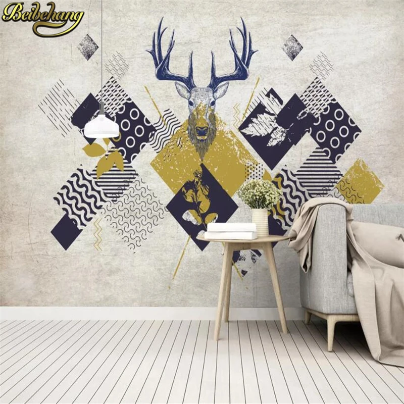 

beibehang custom Nordic modern triangle geometry deer photo 3D wall paper roll mural TV background wallpaper for bedroom walls
