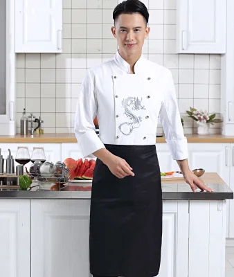 Top apron Услуги повара с длинными рукавами в китайском стиле, вышитая драконом, рабочая одежда отеля, ресторана, рабочая одежда, рабочие форменные топы для повара - Цвет: Top apron