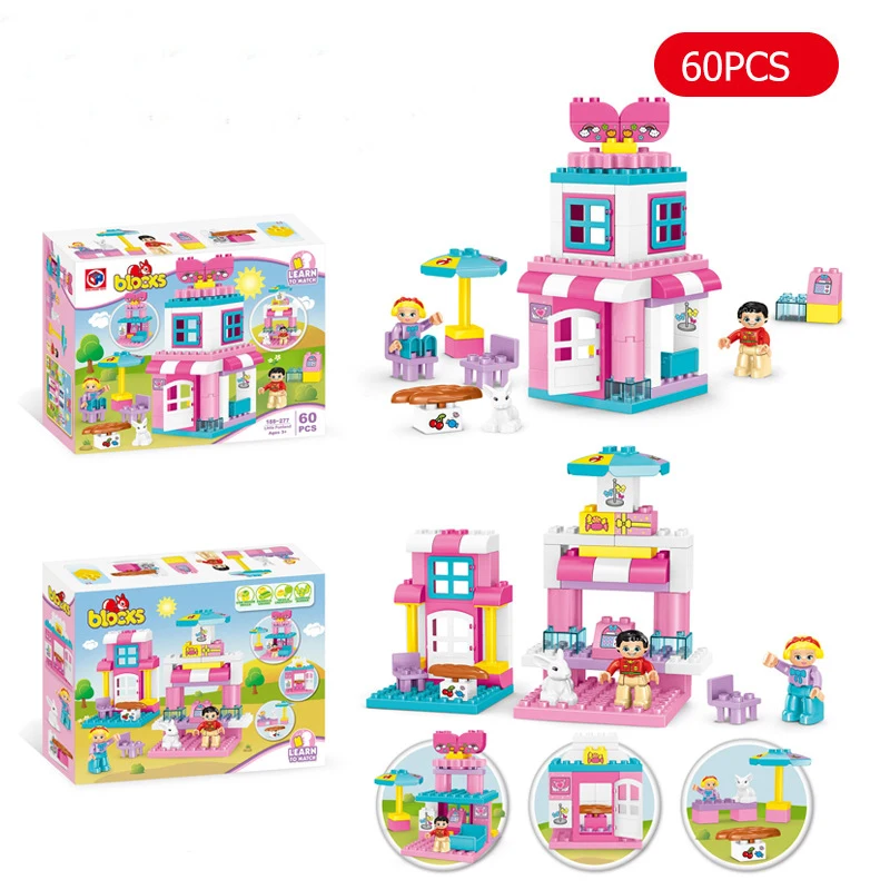 60Pcs Duploed Classic Princess Dream Pink Girls Family House Building Blocks Fai Da Te City Bricks Giocattoli Educativi Per Bambini