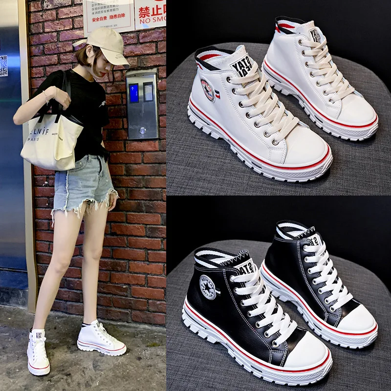 Белые туфли с высоким берцем коллекция 2019 года Студенческая обувь для бега