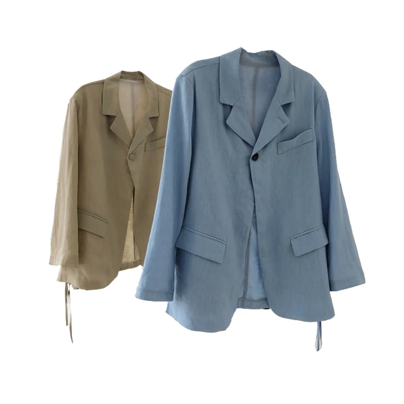 

Early Autumn New Fashion Blogger Wind Profile Linen Suit Lapel Loose Slimming All-match Suit Drape Coat Women