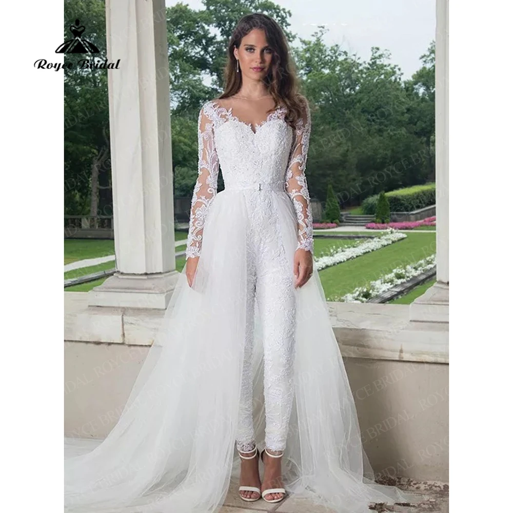 Long Sleeve Jumpsuit Wedding Dresses 
