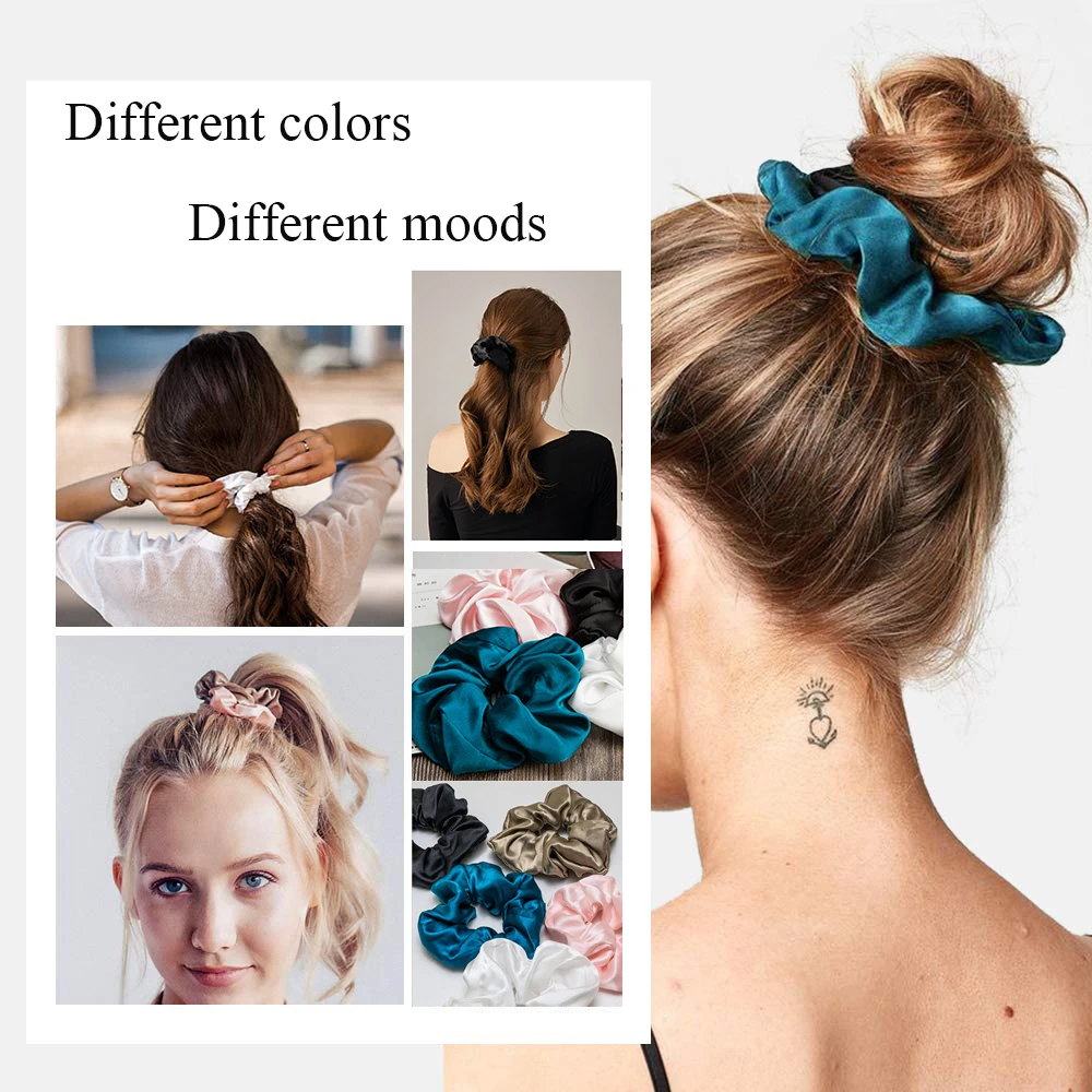 100% Pure Silk Scrunchies Hair Accessories Charmeuse Hair Bands Ties Elastics Ponytail Holders for Women Girls 19 Momme 3.5CM head accessories female