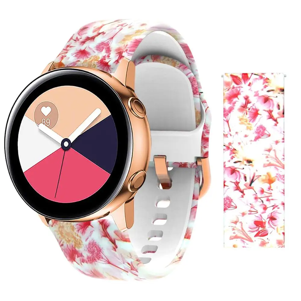 red lily 20 мм ремешок для samsung Galaxy Active Watch Band Мягкие силиконовые в форме цветка Печать Спортивный Мягкий ремень цветок браслет с принтом ремешок - Цвет ремешка: red lily