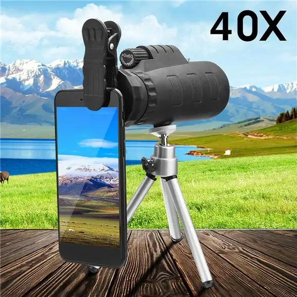 

40x60 Portable Monocular Telescope Day Night Vision Zoom Optical HD Lens for Outdoor Hunting + Tripod+ Phone Clip