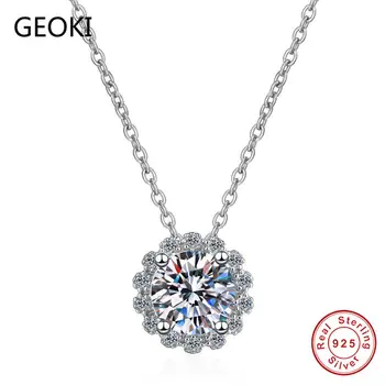 

Geoki 925 Sterling Silver 1 ct Perfect Cut Round Shiny D Color Moissanite Diamond Test Passed Pendant Necklace for Birthday Gift