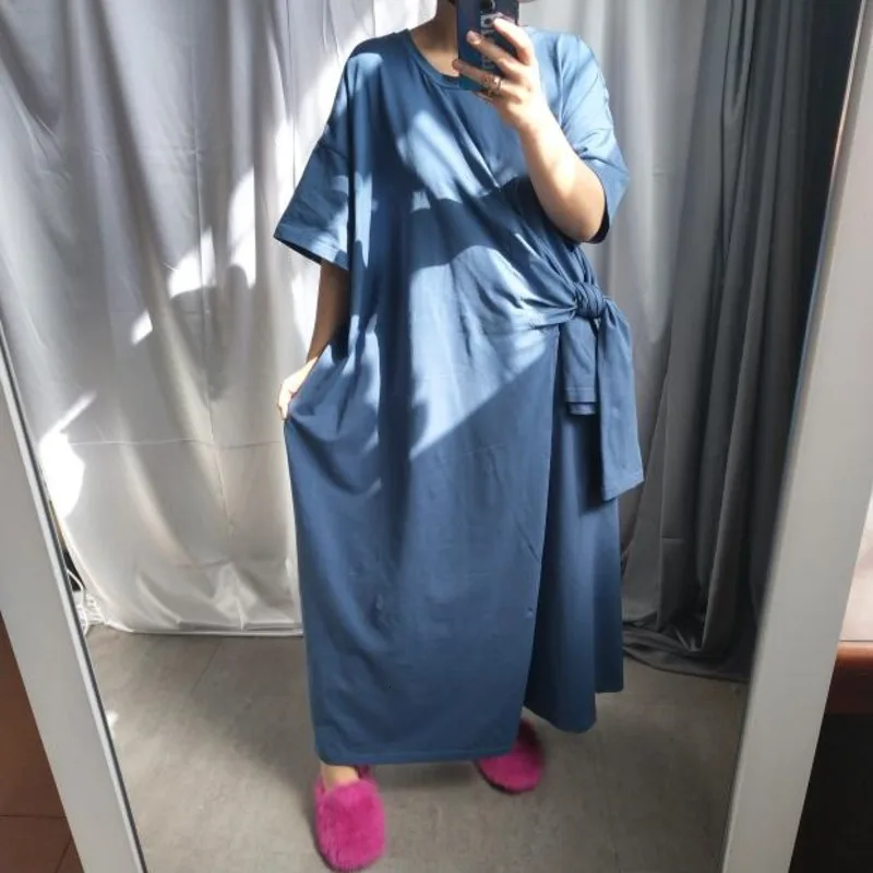 [EWQ] 2019 Autumn New Big Hem Short Sleeve Plus Size Blue Fashion Ladies Dress Korean Style Trend Summer Women Dresses 222 | Женская