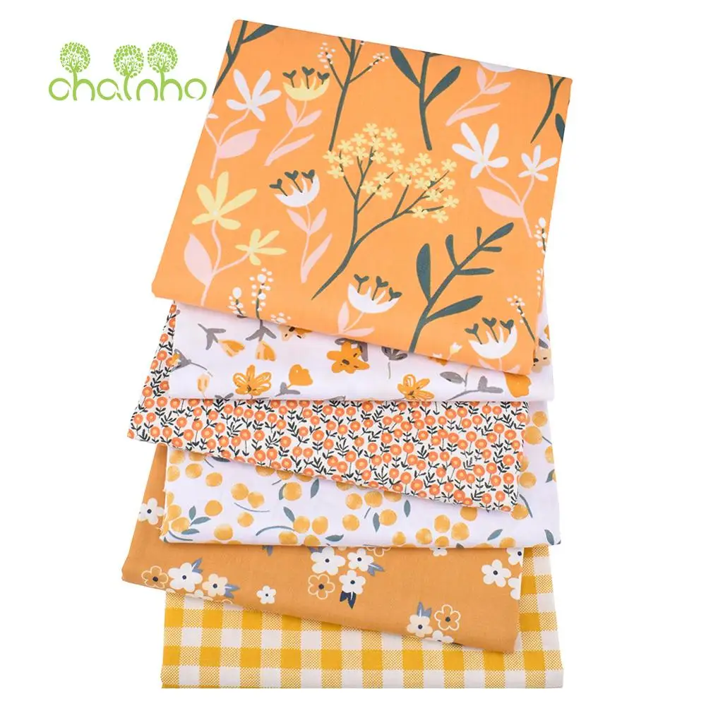 Printed Twill Cotton Fabric,Orange Floral Series,Patchwork Cloth For DIY Sewing Quilting Baby&Child's Bedclothes Material