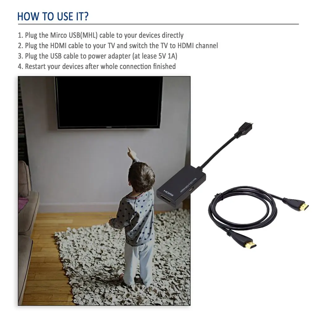 Micro USB к HDMI Кабель адаптер для мужчин и женщин 1080P HD MHL устройства Адаптеры HDTV samsung