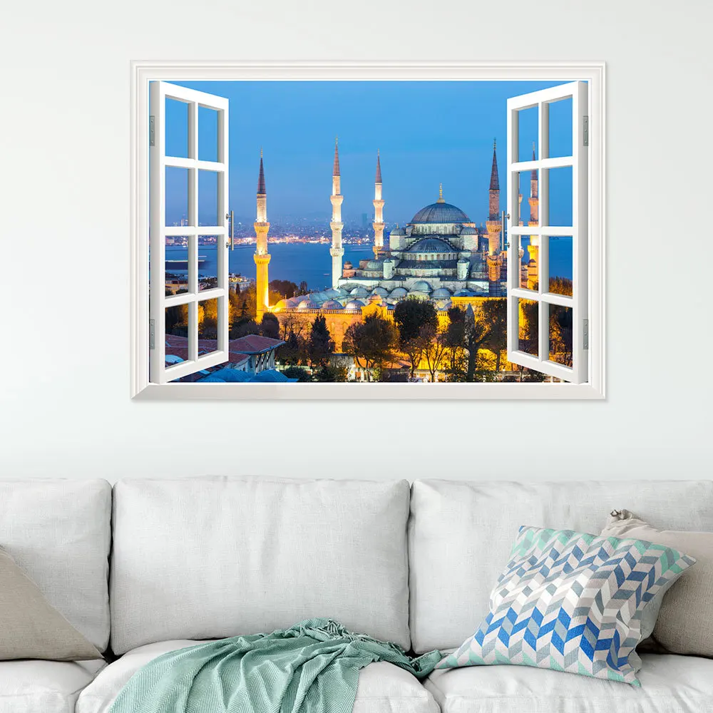 WD010 импортные товары Горячая 3D поддельные окна мусульманский Eid Al-Adha гостиная настенный клей бумаги росписи