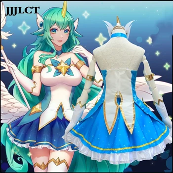 

10PCS Game LOL Soraka Cosplay Costume Star Guardian Halloween Cosplay Dress Anime Girls Lolita Dress Full Set Wig Hair Stocking