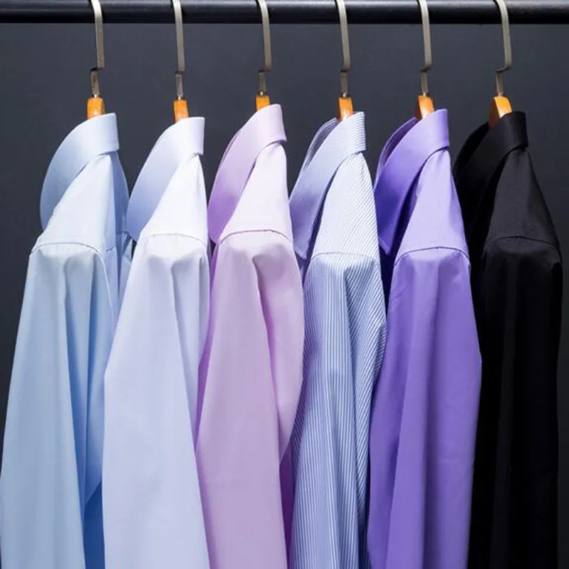 Стирать и носить мужские однобортные рубашки с длинным рукавом Camisa, дышащие однотонные приталенные рубашки из чистого хлопка