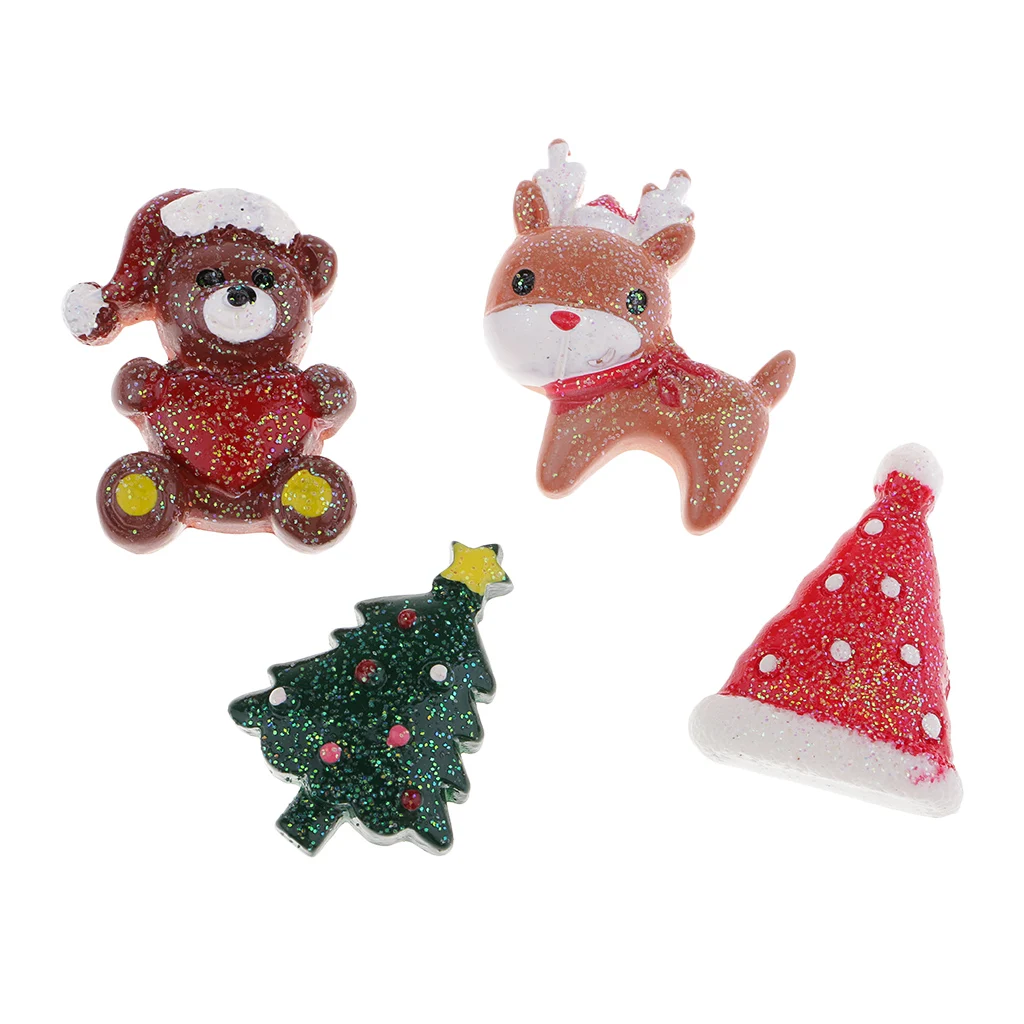 10pcs Assorted Christmas Resin Flatback Embellishment Cabochon for DIY Art Crafts Miniature Garden Ornaments Dollhouse Supplies