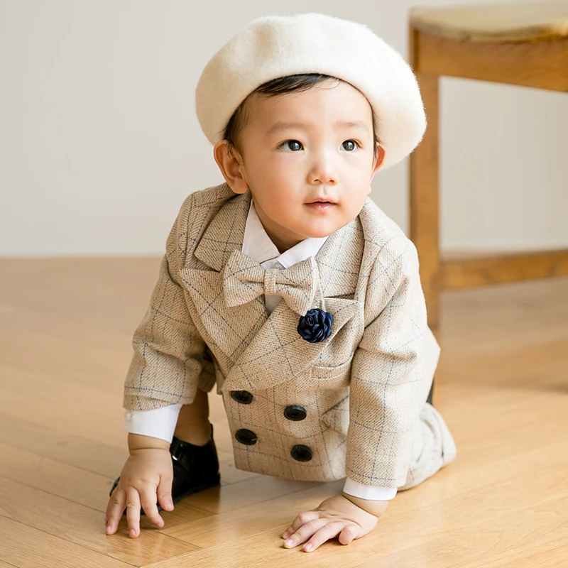 Baby Boy Beige Suit Baby Boy 3-Piece Beige Linen Suit – Hopscotch