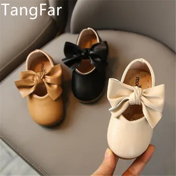 

Little Girl Leather Shoes Princess Soft Bow-knot Sweet Girlish Children Mary Janes Kids Flats Wedding Shoes