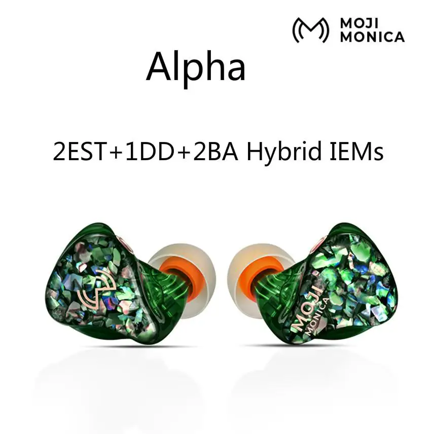 Moji Monica Alpha 2EST+1DD+2BA Hybrid IEMs Hifi Music Monitor DJ Studio Sport MMCX Hand Made Earphone Earbuds ES12 AQ7 Baldr QDC |