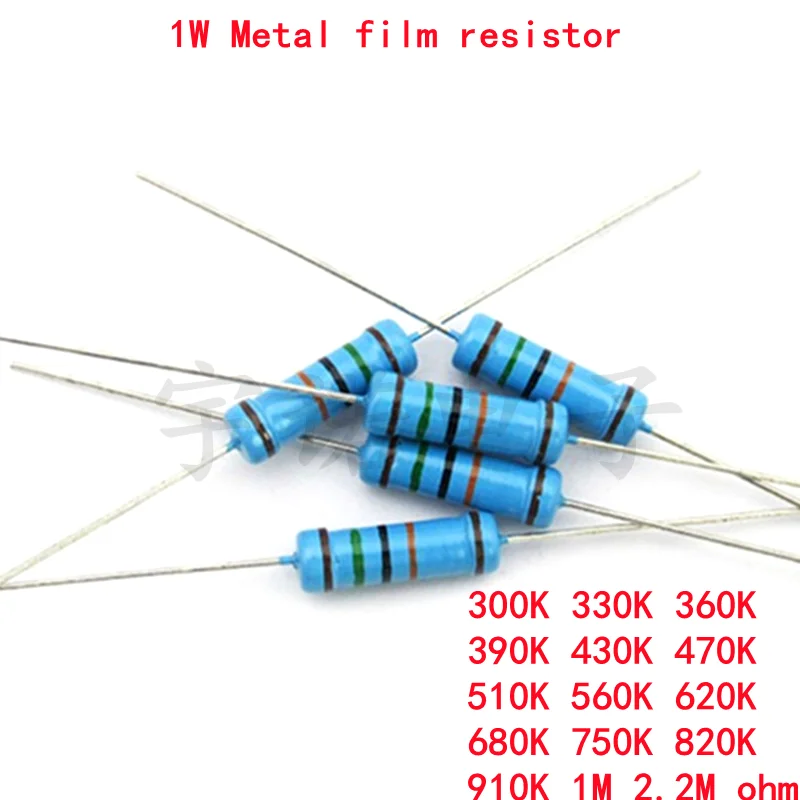 Résistance de film métallique 1W, 20 pièces, 1% 300K 330K 360K 390K 430K 470K 510K 560K 620K 680K 750K 820K 910K 2.2 K K 1M M ohm