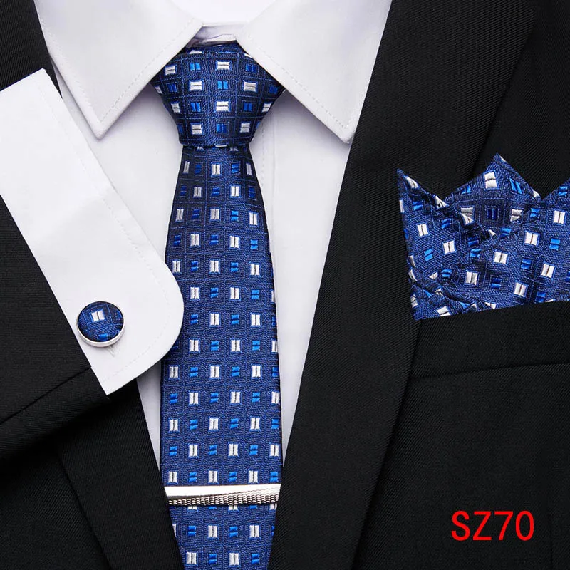 Набор галстуков, голубой, розовый, фиолетовый, красный, свадебные галстуки, модный мужской галстук, 7,5 см, шелк, галстук, Hanky, запонки, зажим для галстука, 33 стиля, галстук