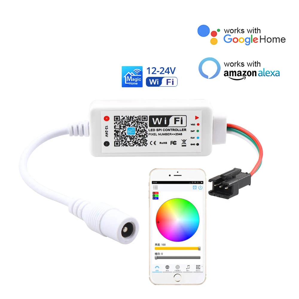 DC 5 В/12 В-24 В/5-28 в совместим с Amazon Alexa и Google Home Magic Home SPI WiFi светодиодный контроллер приложение iOS/Android для светодиодный полосы