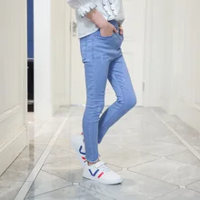 Брюки для девочек; сезон осень; стиль; детская одежда для больших мальчиков; джинсы с разрезом; детские джинсы в западном стиле; модные джинсы в Корейском стиле