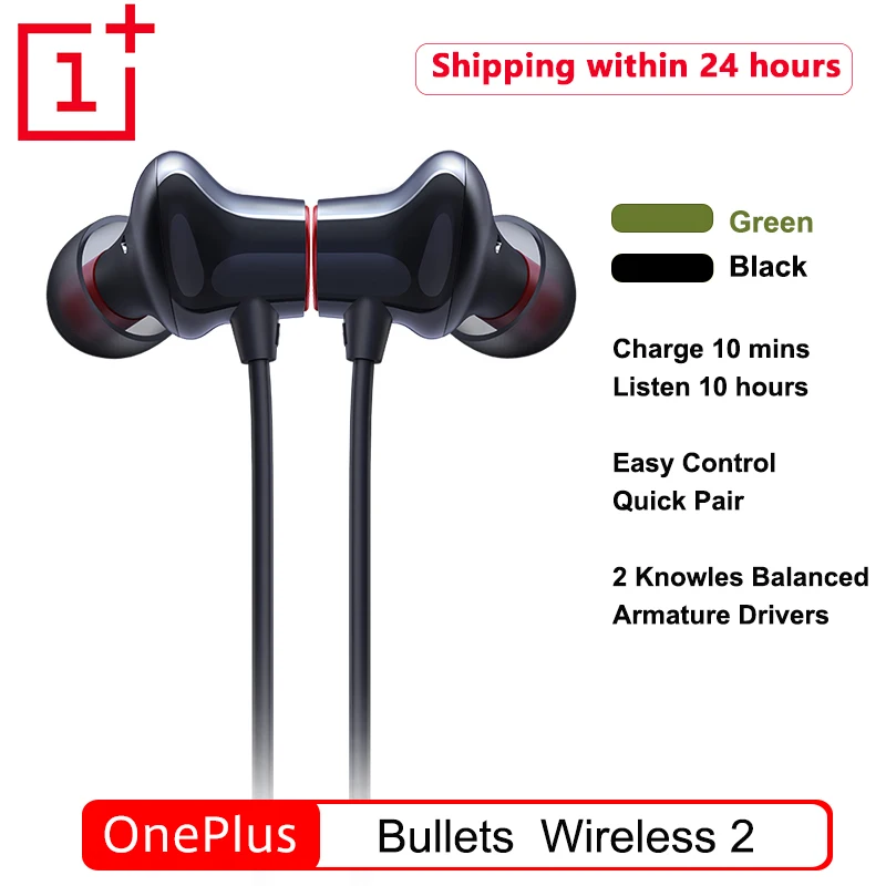 Original OnePlus Bullets Wireless 2 Bluetooth Magnetic Control Mic In Ear headset Hybrid AptX Fast Charge For Oneplus 7 Pro 7T
