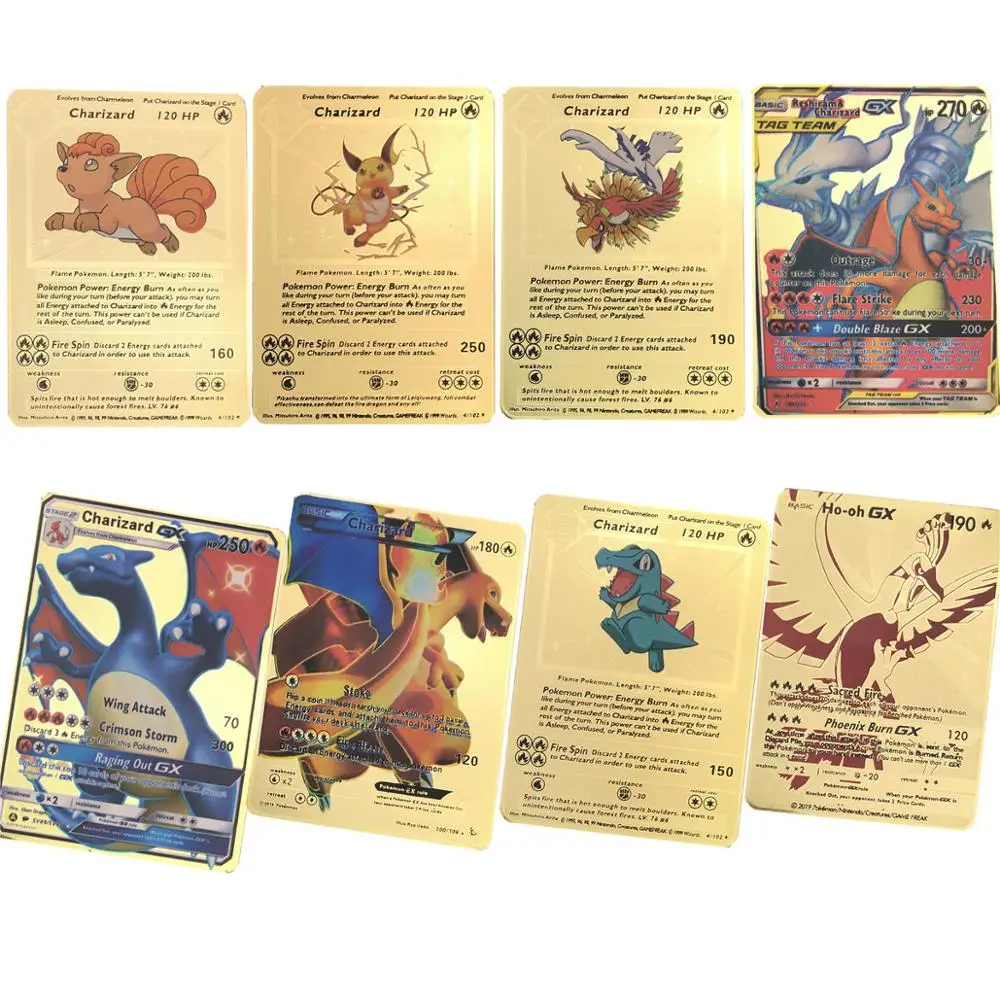 Новые золотые металлические цветные бои Carte игры Pokemones карты энергия Charizard коллекции карточки с буквами в наличии