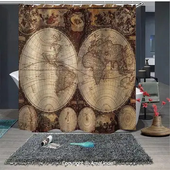 

Personalized Durable Fabric Bathroom Shower Curtain Old World Map Made in 1720s Nostalgic Style Art Historical Atlas Vintage