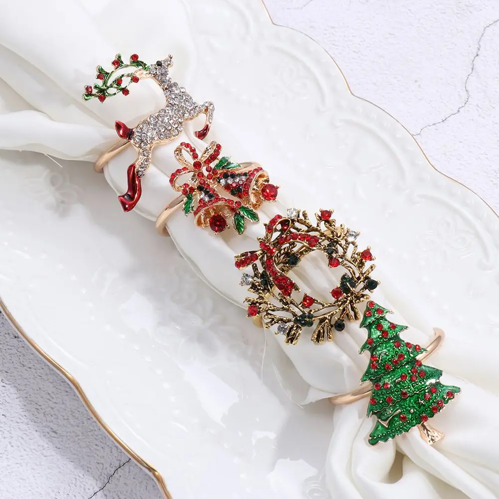 

Metal Christmas Tree Napkin Rings Bow Flower Wreath Wedding Banquet Hotel Table Supplies Circle Merry Xmas Decoration Gifts