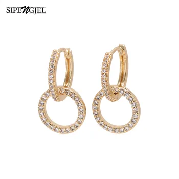 

Trendy Cubic Zirconia Gold Hoop Round Earrings Luxury Brand Pave High Quality Crystal Drop Earrings For Women Korean Jewelry