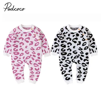 

2019 Baby Spring Autumn Clothing Leopard Baby Boy Girl Knitted Romper Wool Sweater Jumpsuit Winter Cow Leopard Print Clothes Set